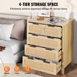 4 drawer rattan dresser boho dresser rattan chest of drawers with spacious storage natural rattan dresser for bedroom living room hallwayrattan nightstand with sturdy handleslegs brown 2.jpg