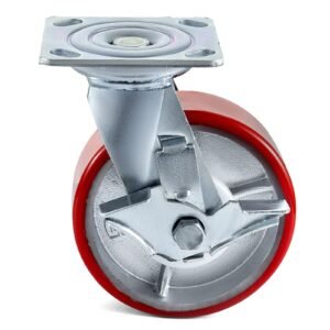 4 Pack 6 x 2 Inch Caster Wheels 2 Rigid and 2 Swivel Casters with Side Brake Polyurethane Iron Core Plate 1000LBS Capacity Per Wheel