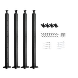 4-Pack Cable Railing Post, 36x1x2 In Horizontal-Hole Deck Railing Post with Pre-Drilled Holes, Stainless Steel Cable Rail Post with Horizontal and Curved Bracket, Black, 4JZLGZXHS914UUOI6001V0