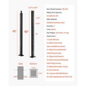 4 pack cable railing post 42x2x2 in horizontal hole deck railing post with pre drilled holes stainless steel cable rail post with horizontal and curved bracket black 4jzlgzxhs106urzu0001v0 3.jpg