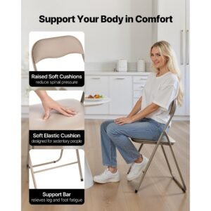 4 pack folding chairs foldable leather chairs with heavy duty metal frame padded cushion portable folding card table chairs stackable seats for home yard garden parties events khaki 3.jpg