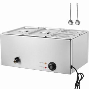 4-Pan Commercial Food Warmer, 16.4QT Electric Steam Table, 1200W Professional Countertop Stainless Steel Buffet Bain Marie with 86-185 Fahrenheit Temp Control, Silver