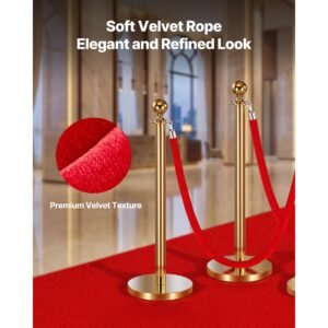 4 pcs red velvet stanchion ropes 5 ft crowd control stanchion red velvet ropes with silver hooks post queue barrier carpet rope for carpet events movie theaters grand openings hotels party 1.jpg