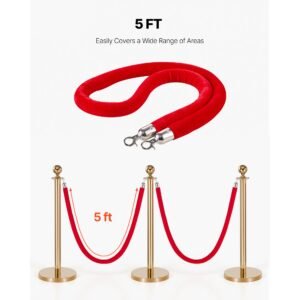 4 pcs red velvet stanchion ropes 5 ft crowd control stanchion red velvet ropes with silver hooks post queue barrier carpet rope for carpet events movie theaters grand openings hotels party 4.jpg