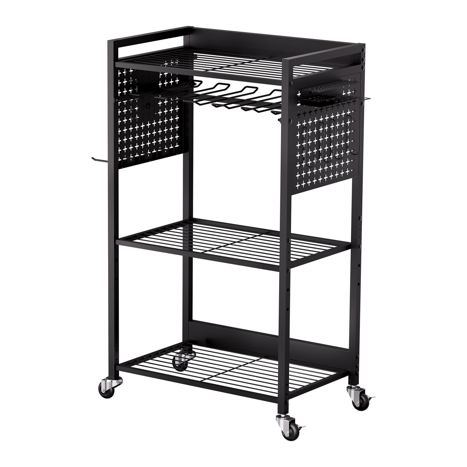 4 tier tool organizer cart 150 lbs load capacity floor stand rolling drill holder and stability storage rack heavy duty garage floor rolling storage cart for workshop garage black.jpg