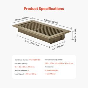 4 x 10 inch floor registers 6 pack vent grilles hvac heavy duty walkable iron floor vents easily adjustable rust proof air vents deflector with metal damper ideal for home office brown 3.jpg