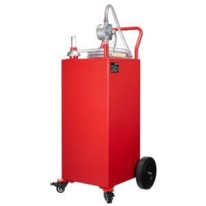 40 Gallon Fuel Caddy, Gasoline & Diesel Fuel Tank with Manual Transfer Pump, Portable Fuel Storage Tank with 4 Wheels & 10 ft Hose, Gas Caddy for Cars, Lawn Mowers, ATVs, Boats, More, Red