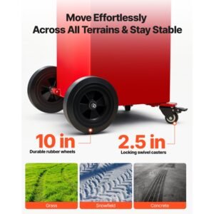 40 gallon fuel caddy, gasoline & diesel fuel tank with manual transfer pump, portable fuel storage tank with 4 wheels & 10 ft hose, gas caddy for cars, lawn mowers, atvs, boats, more, red