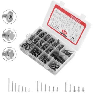 420 PCS Self Drilling Screws, Stainless Steel #8 #10 Sheet Metal Screw Assortment Kit for Metal and Wood, Phillips Truss Head & Hex Head Self Tapping Screws, Length 1/2 Inch to 2 Inch, Silver