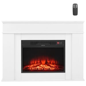 43 inch Freestanding Fireplaces, 1500W 5120BTU Fake Electric Fireplace Stove Heater with Mantel, Overheating Protection, Adjustable Flames,Timer, Remote, for Living Room,Bedroom,White