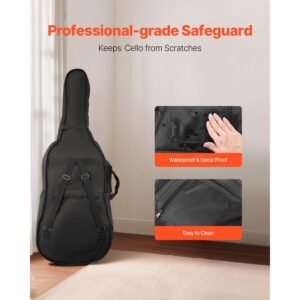 44 full size cello case nylon waterproof lightweight portable travel carrying bag with reinforced handle dual shoulder straps anti scratch professional cello shape for cello black 1.jpg