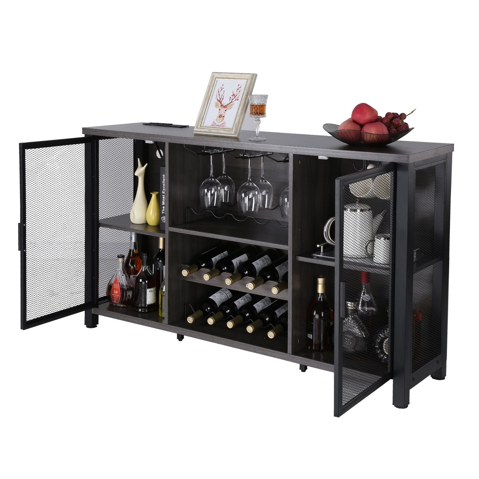 47 inch industrial bar cabinet wine table for liquor glasses sideboard buffet cabinet with wine rack freestanding farmhouse wood coffee bar cabinet for living room home bar kitchen.jpg