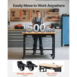 48 inch workbench 1500 lbs load capacity garage workbench with drawer storage wheels workshop bench on wheels heavy duty oak wood top work table for garage workshop office and home 1.jpg