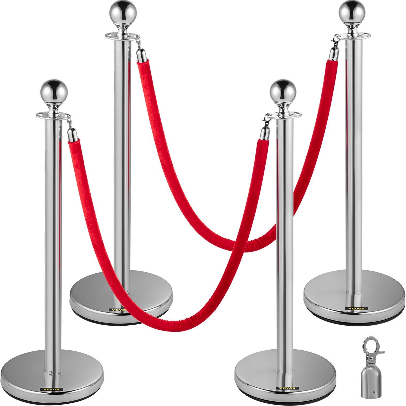 4pcs stainless steel stanchion posts queue red velvet ropes silver post 5ft rope barriers queue line crowd control barriers for party supplies.jpg
