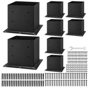 4x4 post base 8 pcs, inner size 3.6x3.6 inch / 92x92 mm post brackets, heavy duty carbon steel decking posts, wood posts brackets for pavilion deck railing support deck base plate, black