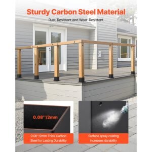 4x4 post base 8 pcs, inner size 3.6x3.6 inch / 92x92 mm post brackets, heavy duty carbon steel decking posts, wood posts brackets for pavilion deck railing support deck base plate, black