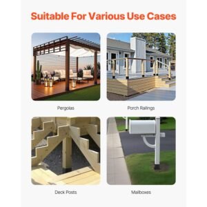 4x4 post base 8 pcs, inner size 3.6x3.6 inch / 92x92 mm post brackets, heavy duty carbon steel decking posts, wood posts brackets for pavilion deck railing support deck base plate, black