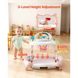 5 in 1 baby walker folding baby activity center on wheels height adjustable rocker bouncer walker with comfortable high back seat anti rollover toddler walking helper for 6 24 month boy girls 2.jpg
