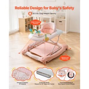5 in 1 baby walker folding baby activity center on wheels height adjustable rocker bouncer walker with comfortable high back seat anti rollover toddler walking helper for 6 24 month boy girls 3.jpg