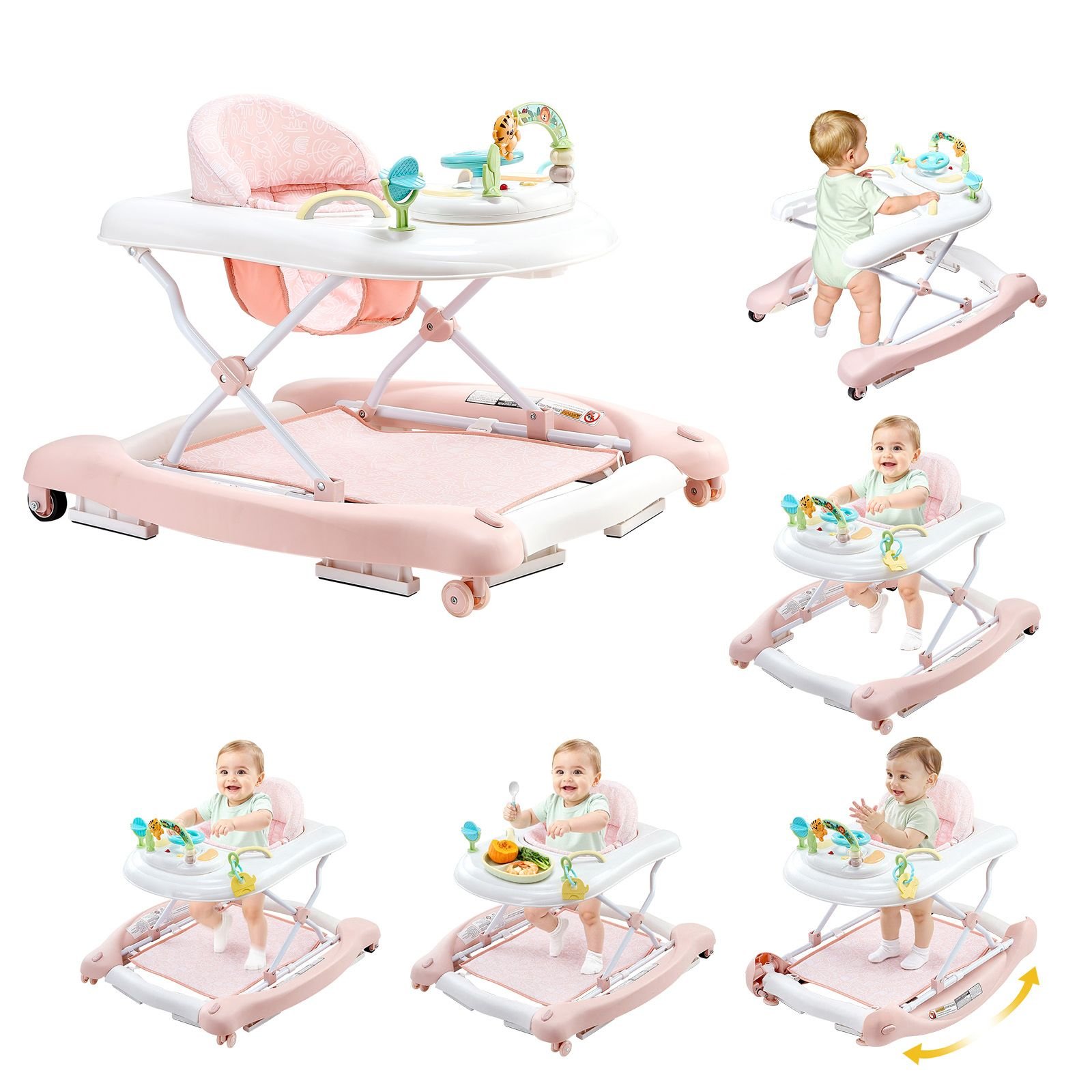 5 in 1 baby walker folding baby activity center on wheels height adjustable rocker bouncer walker with comfortable high back seat anti rollover toddler walking helper for 6 24 month boy girls.jpg