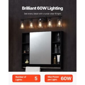 5 light bathroom vanity lights 371 inch modern light fixtures above mirror with clear glass shade 60w wall lighting for living room bedroom hallway e26 base bulbs not included 1.jpg