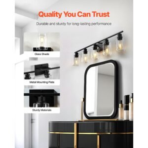 5 light bathroom vanity lights 371 inch modern light fixtures above mirror with clear glass shade 60w wall lighting for living room bedroom hallway e26 base bulbs not included 2.jpg