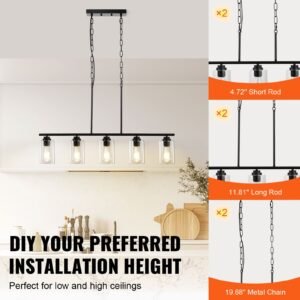 5 light kitchen island pendant lights 60w adjustable dining room light fixture with clear glass lampshade 4 rods 2 metal chains metal frame farmhouse linear chandeliers for dining room e26 2.jpg