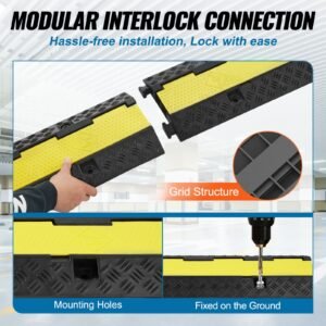 5 piece rubber cable guard dual channel 12000 lbs per axle load capacity durable hose wire protection ramp for driveways with easy access top 50 ft caution tape for both indoor outd 5.jpg