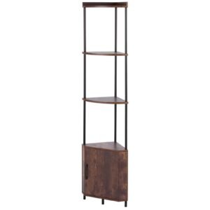 5 Tier Corner Shelf with LED Light, 65.4" Tall Corner Bookshelf with Storage Cabinet, Display Shelf with Multi-color Lights Controlled Via RC/APP for Bedroom, Living Room, Office