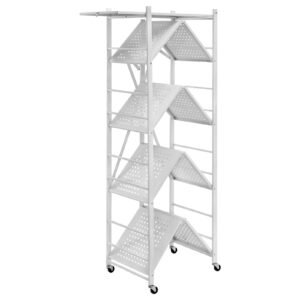 5 tier foldable storage shelf 28 w x 15d x 64h inch folding metal rack shelving unit no assembly organizer shelf with 5 wheels 4 hooks for pantry kitchen garage basement white 2.jpg
