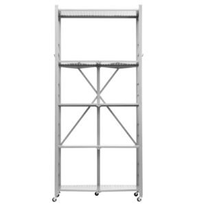 5-Tier Foldable Storage Shelf, 32W x 14D x 72H Inch Folding Metal Rack Shelving Unit, No Assembly Organizer Shelf with 5 Wheels & 4 Hooks for Pantry, Kitchen, Garage, Basement, Grey