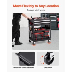 5 tier tool cart with wheels 400 lbs load capacity rolling work cart with 2 drawers pegboard mechanic tool storage organizer with locking system for garage warehouse and repair shop black 3.jpg