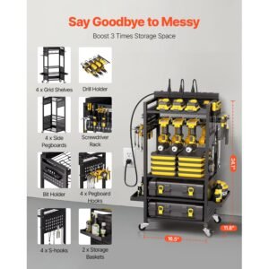 5 tier tool organizer cart with charging station 8 ac outlet floor stand rolling drill holder and tool battery storage rack on wheels garage floor rolling storage cart for workshop garage 2.jpg