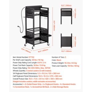 5 tier tool organizer cart with charging station 8 ac outlet floor stand rolling drill holder and tool battery storage rack on wheels garage floor rolling storage cart for workshop garage 3.jpg