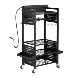 5 tier tool organizer cart with charging station 8 ac outlet floor stand rolling drill holder and tool battery storage rack on wheels garage floor rolling storage cart for workshop garage 4.jpg