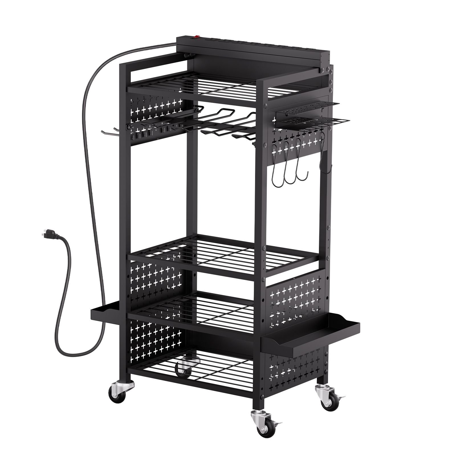 5 tier tool organizer cart with charging station 8 ac outlet floor stand rolling drill holder and tool battery storage rack on wheels garage floor rolling storage cart for workshop garage.jpg