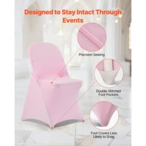 50 pcs pink chair covers, polyester spandex chair cover, stretch slipcovers for wedding party dining banquet flat front chair covers, fits chair measures up to 17.72 x 18.11 x 30.31 inch
