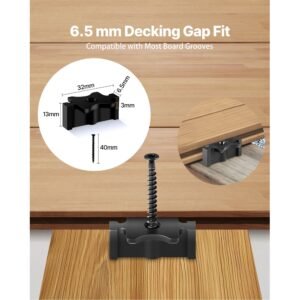 500pcs hidden deck fasteners for composite decking board, universal composite t clips & plastic hidden fasteners with metal screws,polypropylene pp clips works with 0.26 inch gaps, black