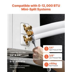 50ft mini split line set 14 38 od ac copper tubing pipe 38 white pe thickened insulated coil with flared nuts strapping tapes for mini split air conditioner hvac or heat pump system 3.jpg