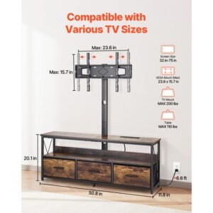 52 tv stand with mount for up to 75 in tvs entertainment center with power outlet led lights height adjustable tv console with mount with 3 drawers for bedroom living room brown 2.jpg