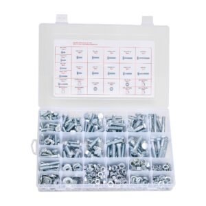 566 Pcs Bolts and Nuts Assortment Kit, Imperial Machine Screws and Flat Washers, Alloy Steel 1/4-20,5/16-18,3/8-16, for Furniture /Equipment/Vehicle Assembly, Galvanized White
