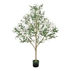 5FT Artificial Olive Tree with Black Pot, Tall Fake Tree with Natural Wood Trunk & Realistic Green Leaves and Fruits, Indoor Faux Plant for Home, Office, Living Room, Corner Decor