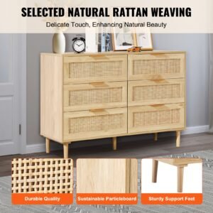 6 drawer rattan dresser boho dresser rattan chest of drawers with spacious storage natural rattan dresser for bedroom living room hallwayrattan nightstand with sturdy handleslegs brown 3.jpg