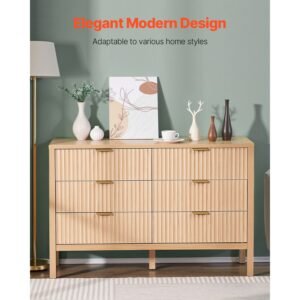 6 fluted drawer dresser wooden chest of drawers with sliding anti tip device modern minimalist dresser chest closet storage organizer for living room hallway entryway light wood 1.jpg