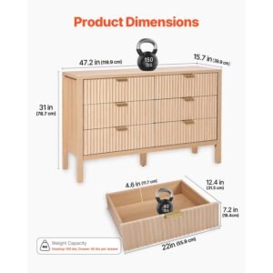6 fluted drawer dresser wooden chest of drawers with sliding anti tip device modern minimalist dresser chest closet storage organizer for living room hallway entryway light wood 2.jpg