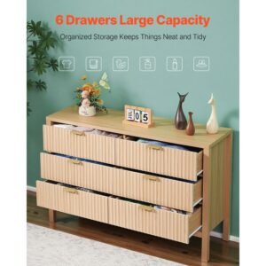 6 fluted drawer dresser wooden chest of drawers with sliding anti tip device modern minimalist dresser chest closet storage organizer for living room hallway entryway light wood 3.jpg