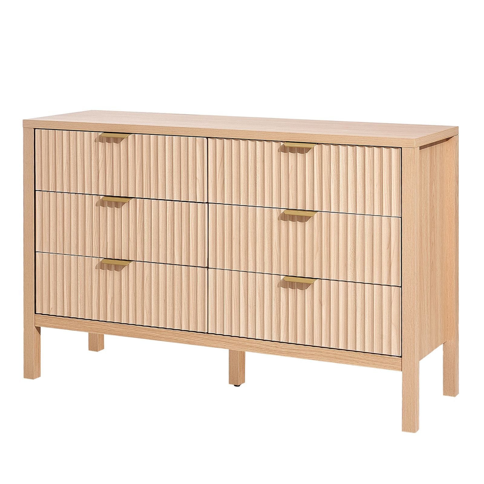 6 fluted drawer dresser wooden chest of drawers with sliding anti tip device modern minimalist dresser chest closet storage organizer for living room hallway entryway light wood.jpg