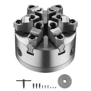 6-Jaw Lathe Chuck, 6 Inch (160 mm), Self-Centering Chuck with D1-4 Cam Lock Backing Plate, 0.12-5.71 in (3-145 mm) Clamping Range with T-wrench Screws, HT300 Material, for Wood Metal Lathe