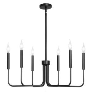6-Light Chandelier, Black Farmhouse Chandelier, Adjustable Height, Dining Room Hanging Light Fixture for Ceilings, Modern Chandelier for Bedroom, Foyer, Hall, Kitchen, Living Room and Entryway