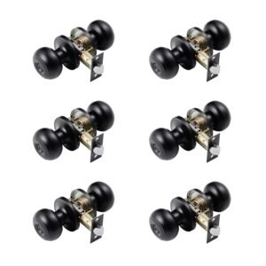 6 Pack Black Door Knobs, Privacy Door Knob with Round Ball, Keyless Exterior & Thumb Turn Lock Interior, All Metal Doorknobs Hardware, Matte Black Modern Design for Bedroom & Bathroom